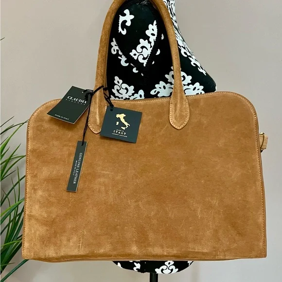 CLAUDIA FIRENZE Golden Italian Suede Satchel - Picture 2 of 10